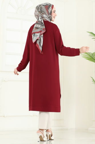 moda selvim Aksesuar Fermuarlı Tesettür Tunik 2700AYD574 Bordo - Thumbnail