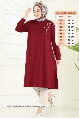 A.Y.D. - Aksesuar Fermuarlı Tesettür Tunik 2700AYD574 Bordo