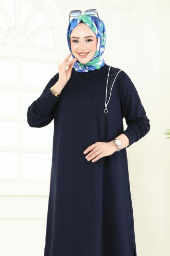 moda selvim Aksesuar Fermuarlı Tesettür Tunik 2700AYD574 Laci - Thumbnail