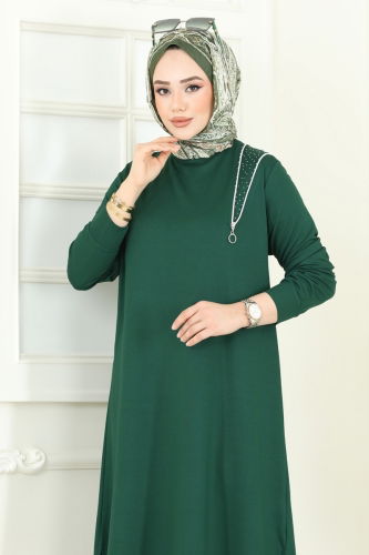 moda selvim Aksesuar Fermuarlı Tesettür Tunik 2700AYD574 Zümrüt - Thumbnail