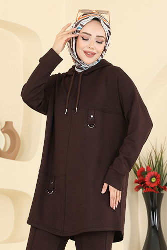 moda selvim Aksesuar Tokalı Modal Takım 2642MSZ1172 Acı Kahve - Thumbnail