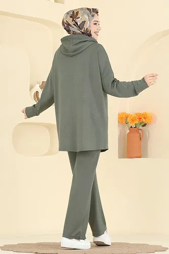 moda selvim Aksesuar Tokalı Modal Takım 2642MSZ1172 Nefti Yeşili - Thumbnail