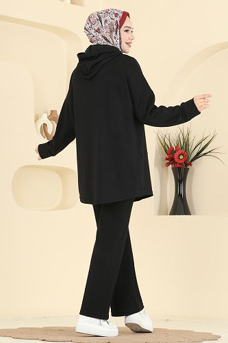 moda selvim Aksesuar Tokalı Modal Takım 2642MSZ1172 Siyah - Thumbnail