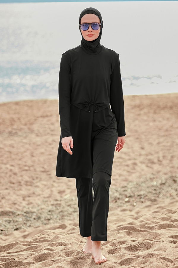 Modaselvim Tam Kapalı Mayo Aksesuarlı Tam Kapalı Tesettür Mayo 2462MRNK1139 Siyah