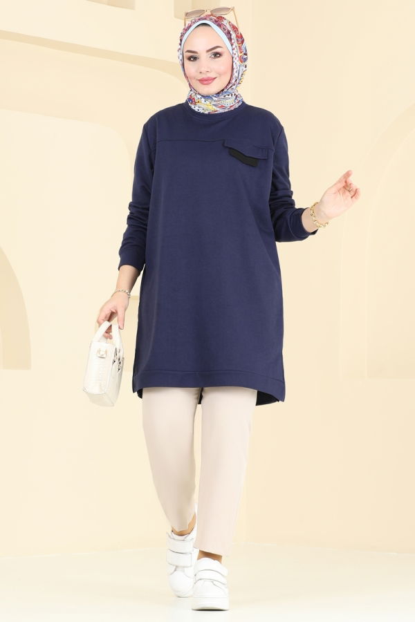 Modaselvim Tunik Aksesur Cepli Tesettür Tunik 799OZN1046 Açık Laci