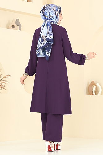 moda selvim Aksesur Düğmeli Aerobin Takım 2621SL432 Mürdüm - Thumbnail