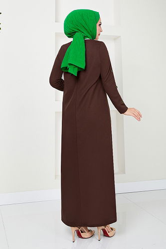 moda selvim الفستان 10006ETT902-M بني - Thumbnail