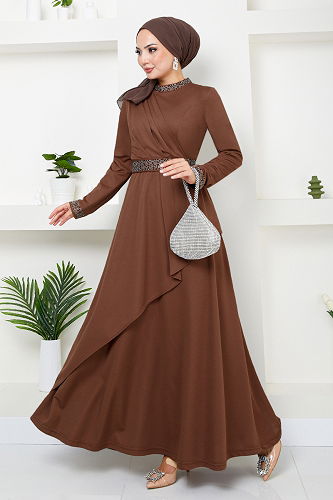 moda selvim الفستان 268DVL897-M بني - Thumbnail
