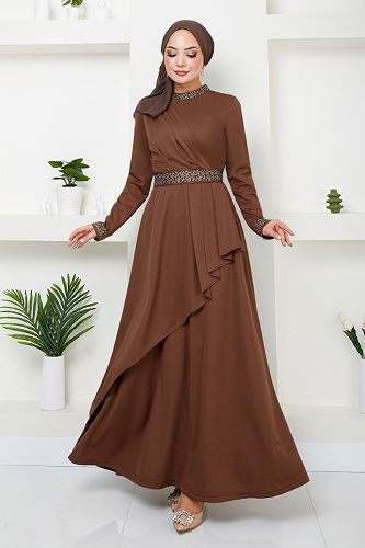 moda selvim الفستان 268DVL897-M بني - Thumbnail