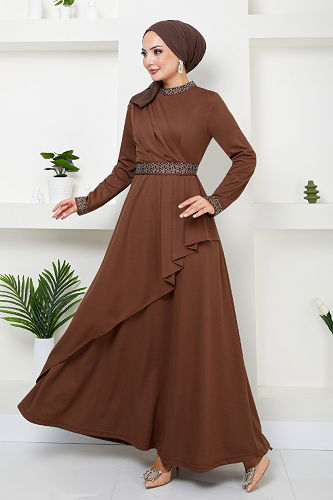 moda selvim الفستان 268DVL897-M بني - Thumbnail