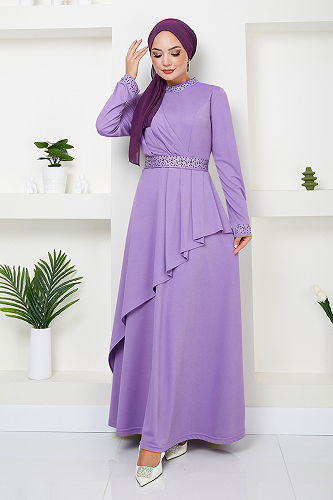 moda selvim الفستان 268DVL897-M ليلكي - Thumbnail