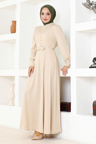moda selvim الفستان DVL266-M بيج - Thumbnail