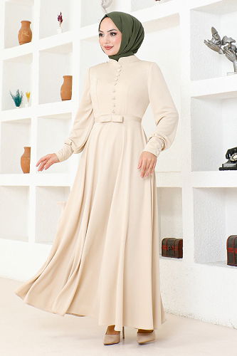 moda selvim الفستان DVL266-M بيج - Thumbnail