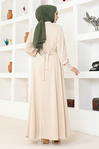 moda selvim الفستان DVL266-M بيج - Thumbnail