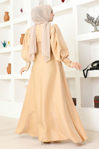 moda selvim الفستان END5583-M خردلي - Thumbnail