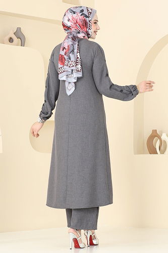 moda selvim Apolet Detay Takım 829OZN1046 Antrasit - Thumbnail