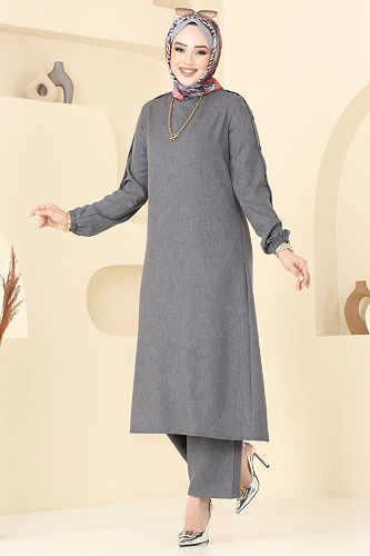 moda selvim Apolet Detay Takım 829OZN1046 Antrasit - Thumbnail