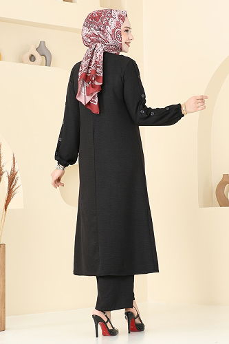 moda selvim Apolet Detay Takım 829OZN1046 Siyah - Thumbnail