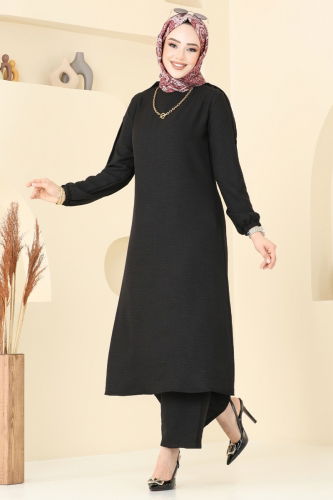 moda selvim Apolet Detay Takım 829OZN1046 Siyah - Thumbnail