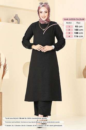 moda selvim Apolet Detay Takım 829OZN1046 Siyah - Thumbnail