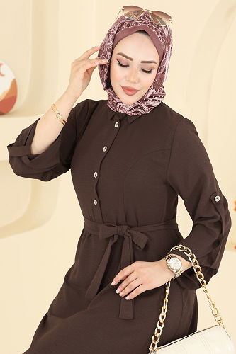 moda selvim Apolet Detaylı Aerobin Elbise 5002BM387 Acı Kahve - Thumbnail