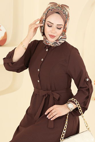 moda selvim Apolet Detaylı Aerobin Elbise 5002BM387 Kahve - Thumbnail