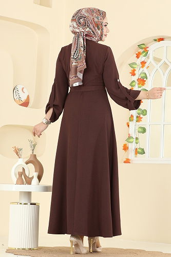 moda selvim Apolet Detaylı Aerobin Elbise 5002BM387 Kahve - Thumbnail