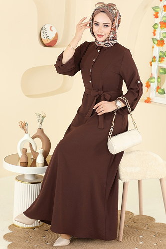 moda selvim Apolet Detaylı Aerobin Elbise 5002BM387 Kahve - Thumbnail