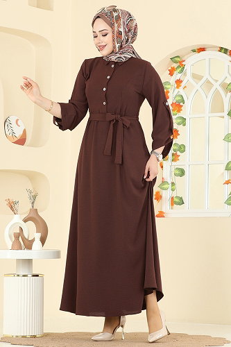 moda selvim Apolet Detaylı Aerobin Elbise 5002BM387 Kahve - Thumbnail