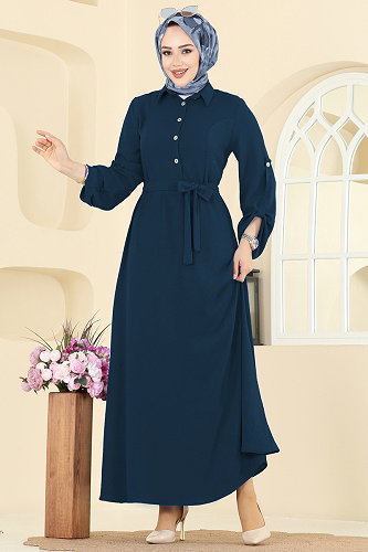 moda selvim Apolet Detaylı Aerobin Elbise 5002BM387 Petrol - Thumbnail