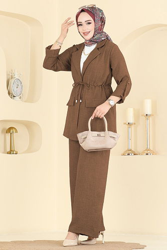 moda selvim Apolet Detaylı Sofia Takım 5520MP806 Açık Kahve - Thumbnail