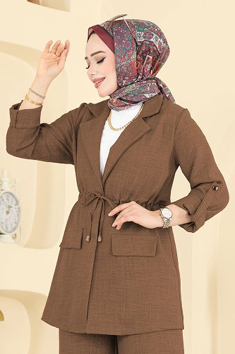moda selvim Apolet Detaylı Sofia Takım 5520MP806 Açık Kahve - Thumbnail