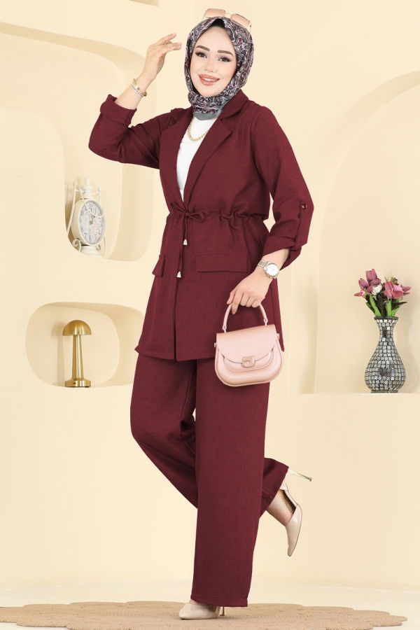 Modaselvim Kombin Apolet Detaylı Sofia Takım 5520MP806 Bordo