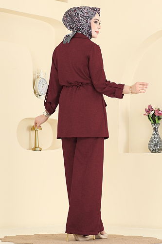 moda selvim Apolet Detaylı Sofia Takım 5520MP806 Bordo - Thumbnail