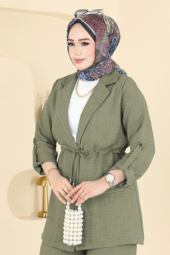 moda selvim Apolet Detaylı Sofia Takım 5520MP806 Haki - Thumbnail