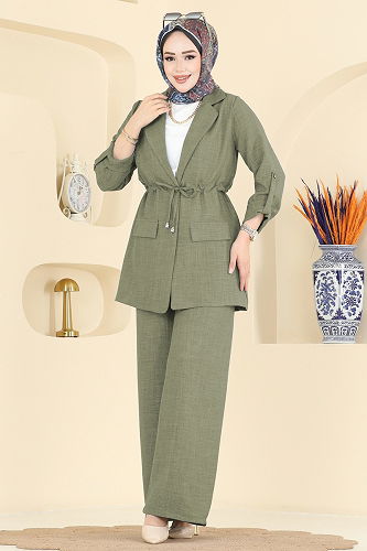 moda selvim Apolet Detaylı Sofia Takım 5520MP806 Haki - Thumbnail