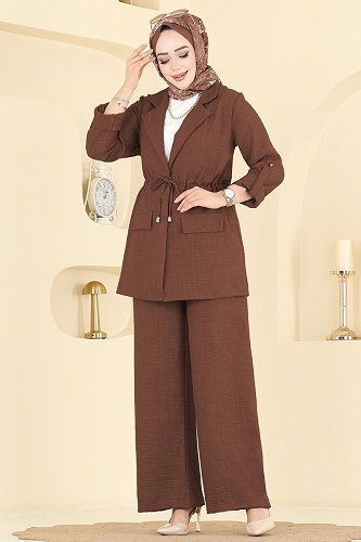 moda selvim Apolet Detaylı Sofia Takım 5520MP806 Kahve - Thumbnail
