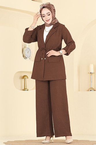 moda selvim Apolet Detaylı Sofia Takım 5520MP806 Kahve - Thumbnail