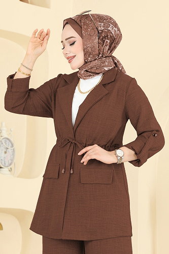 moda selvim Apolet Detaylı Sofia Takım 5520MP806 Kahve - Thumbnail