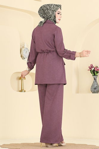 moda selvim Apolet Detaylı Sofia Takım 5520MP806 Koyu Gül Kurusu - Thumbnail
