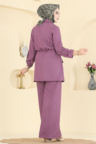 moda selvim Apolet Detaylı Sofia Takım 5520MP806 Koyu Gül Kurusu - Thumbnail