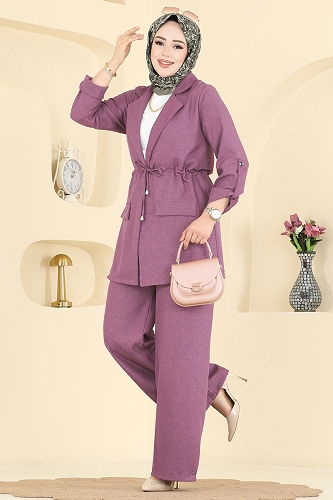 moda selvim Apolet Detaylı Sofia Takım 5520MP806 Koyu Gül Kurusu - Thumbnail