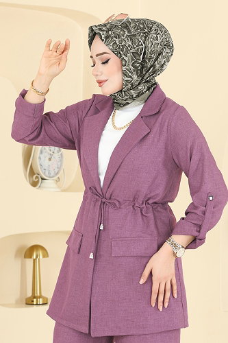 moda selvim Apolet Detaylı Sofia Takım 5520MP806 Koyu Gül Kurusu - Thumbnail