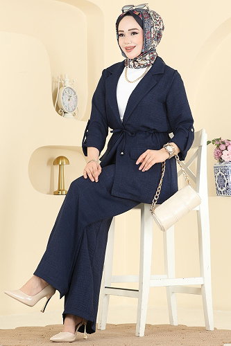moda selvim Apolet Detaylı Sofia Takım 5520MP806 Koyu Laci - Thumbnail
