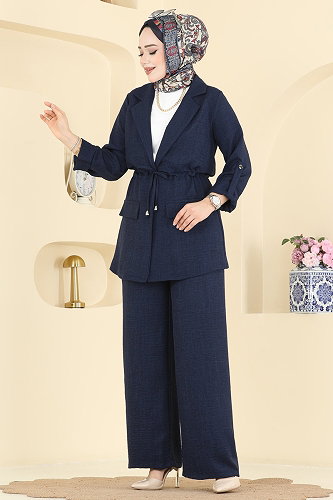 moda selvim Apolet Detaylı Sofia Takım 5520MP806 Koyu Laci - Thumbnail