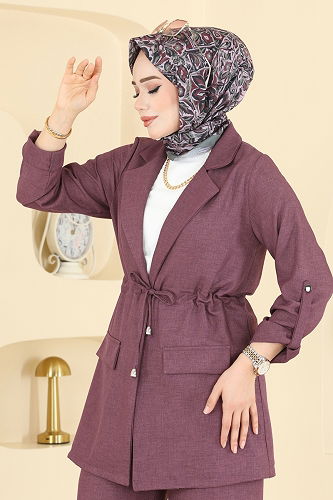 moda selvim Apolet Detaylı Sofia Takım 5520MP806 Koyu Lila - Thumbnail