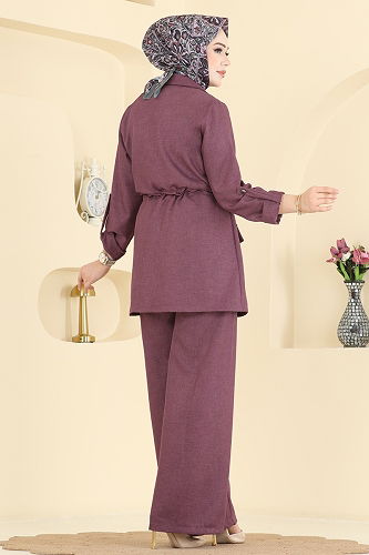 moda selvim Apolet Detaylı Sofia Takım 5520MP806 Koyu Lila - Thumbnail