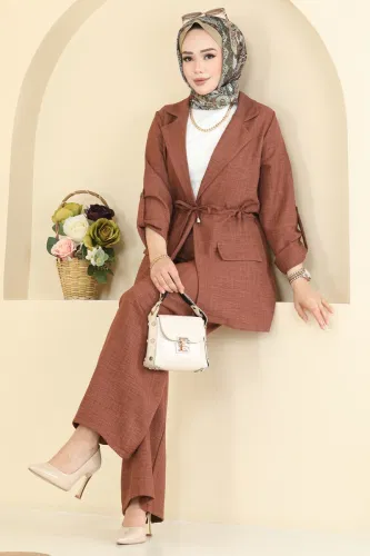 M.P. - Apolet Detaylı Sofia Takım 5520MP806 Koyu Taba