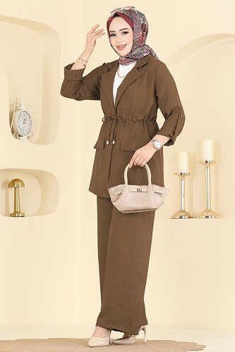 moda selvim Apolet Detaylı Sofia Takım 5520MP806 Koyu Vizyon - Thumbnail