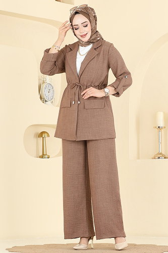 moda selvim Apolet Detaylı Sofia Takım 5520MP806 Koyu Vizyon - Thumbnail